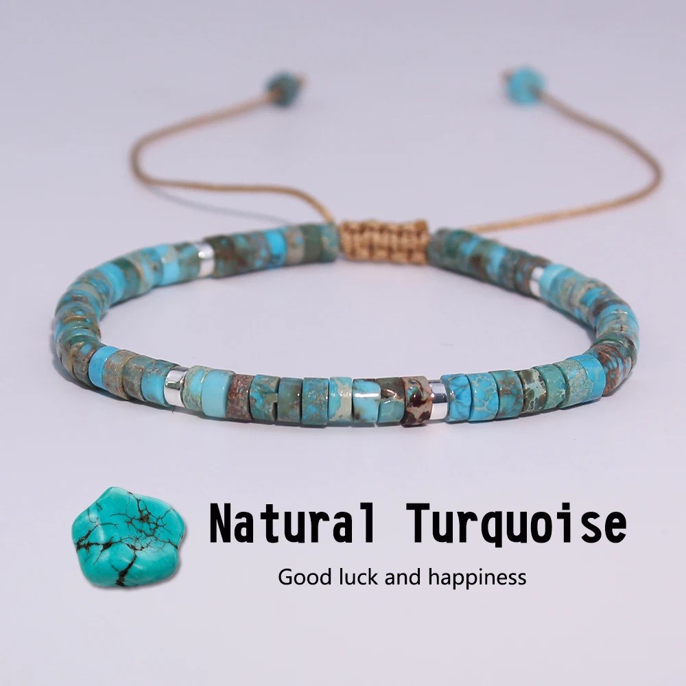 Natural Turquoise Dainty Bracelet Blue Gemstone Minimalist Healing Jewelry Gift