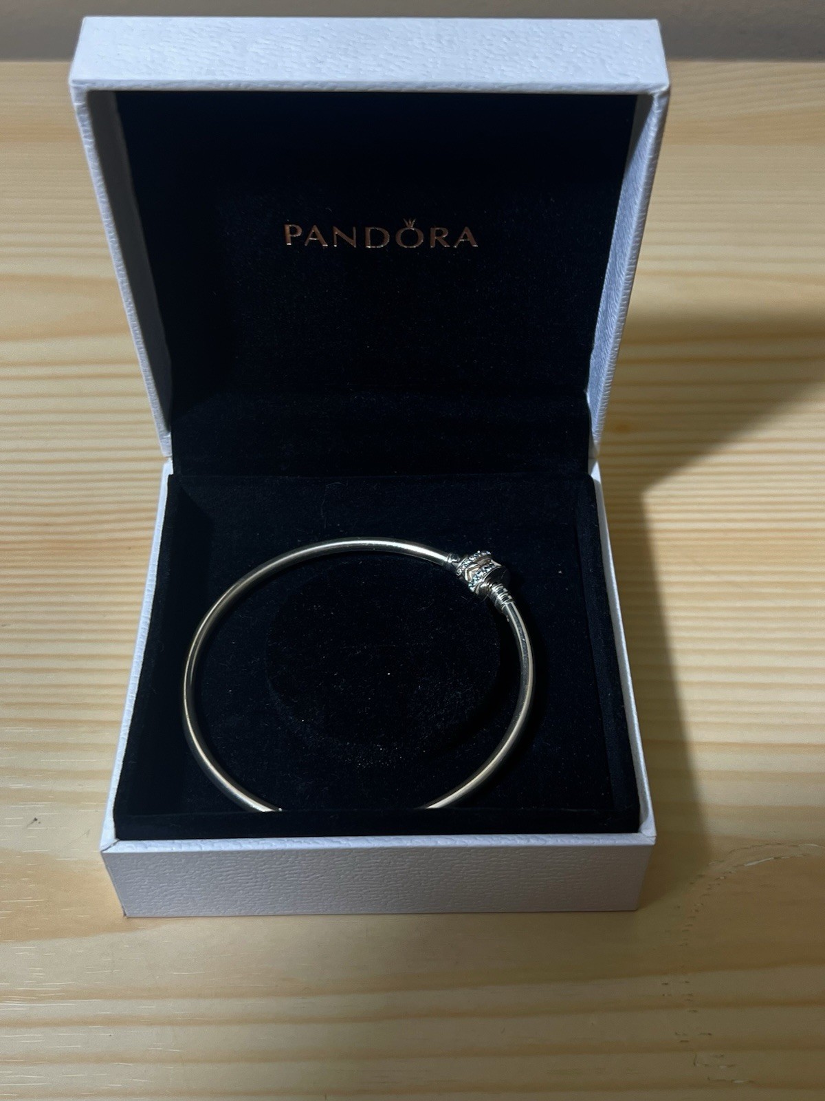 Pandora Sterling Silver 925 Bangle Bracelet With CZ Clasp With Box 21 Cm (Large)