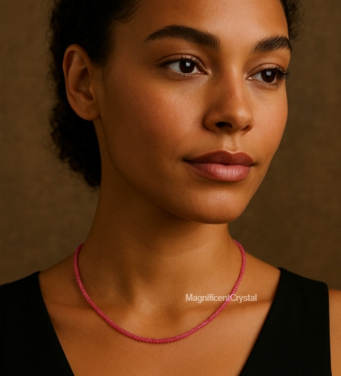 Minimalist Pink Tourmaline Choker Women Healing Rose Gemstone Necklace Gifts