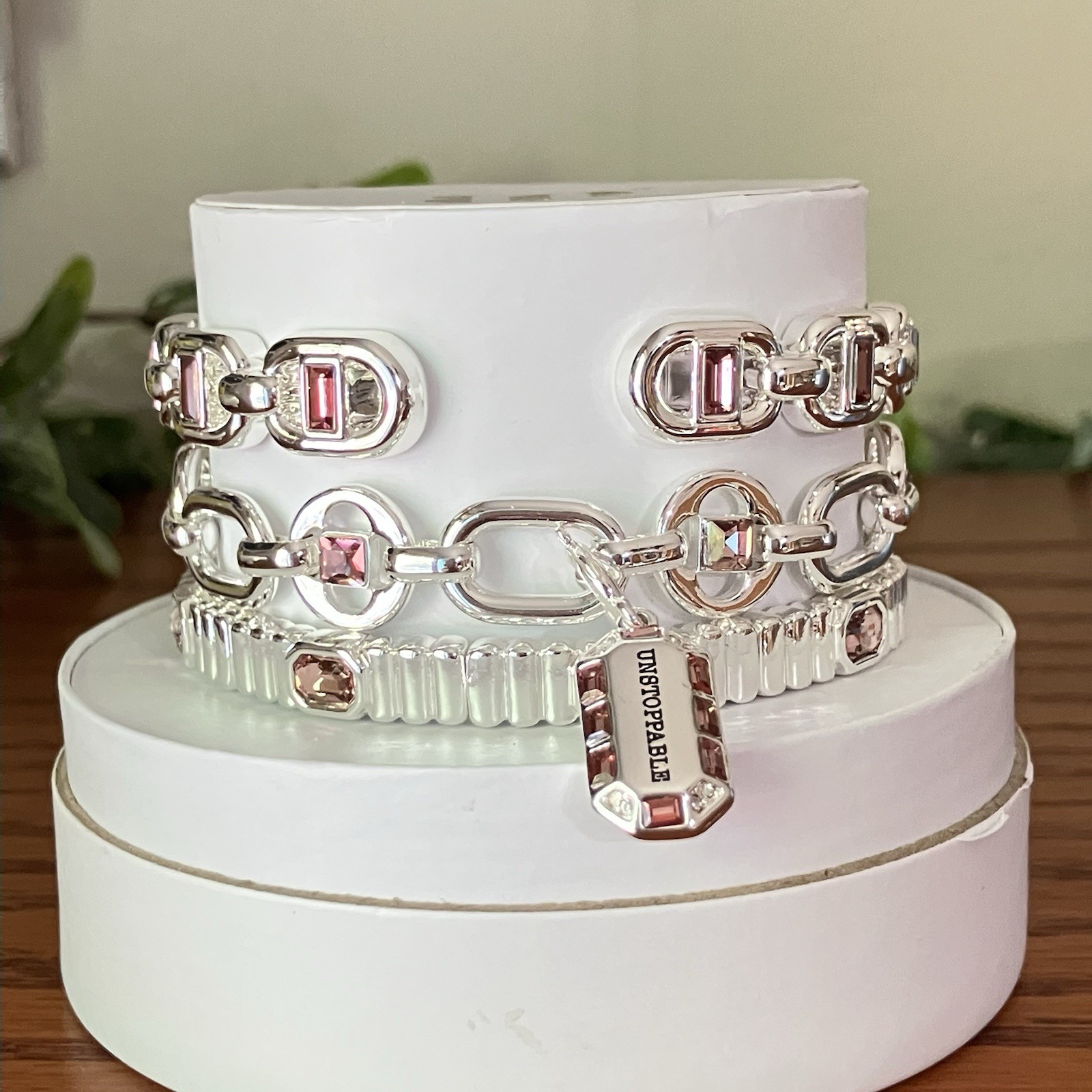 Bomb Party Spring Stacks 2026 Say It Louder UNSTOPPABLE Charm Bracelet Pink Silv