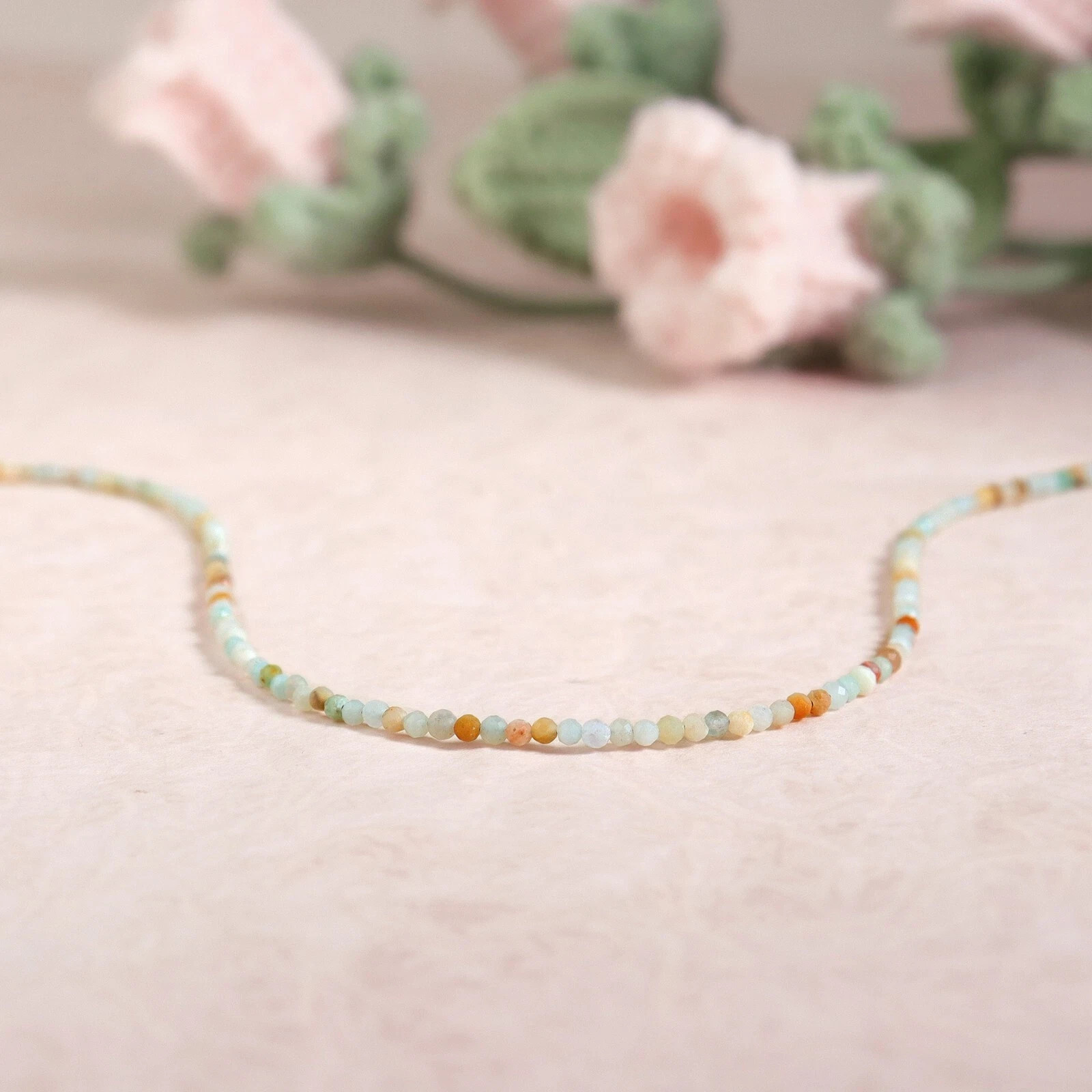 Natural Amazonite 2mm Beads Choker Healing Crystal Dainty Women Necklace Gift