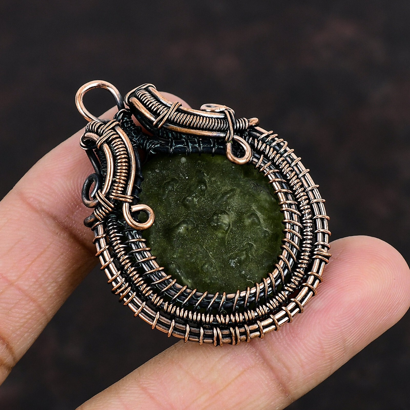Women Day Gift Moldavite Jewelry Copper Gift For Love Wire Wrapped Pendant 2.13″
