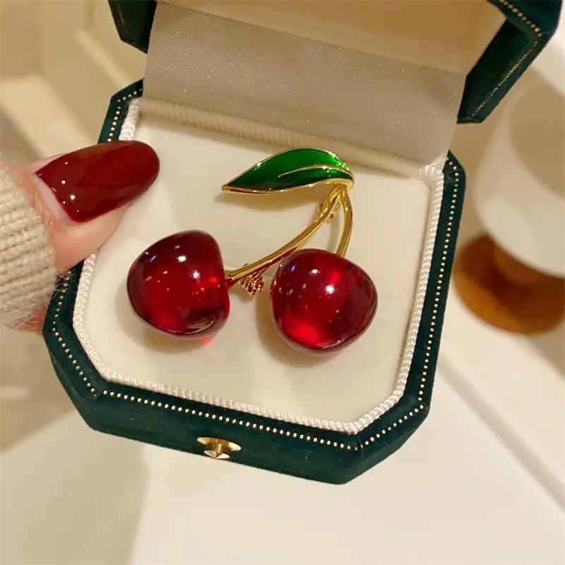 3PCS Red Cherry Fruit Brooch Pin Enamel Lapel Badge Jacket Bag Accessory Unisex