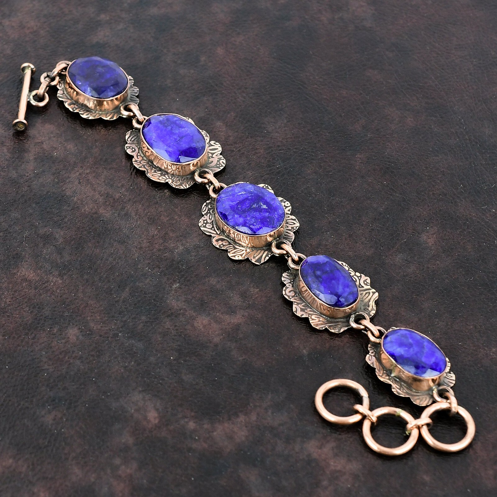 Blue Sapphire Jewelry Copper Bestie Gift Wire Wrapped Adjustable Bracelet 6.0″