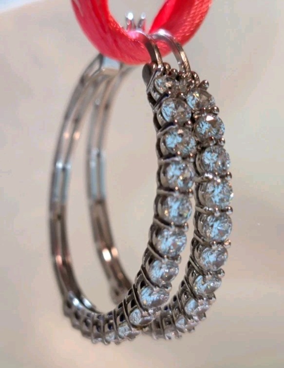 JCM 925 Sterling Silver CZ Channel Set Hoop Earrings Cubic Zirconia Sparkle