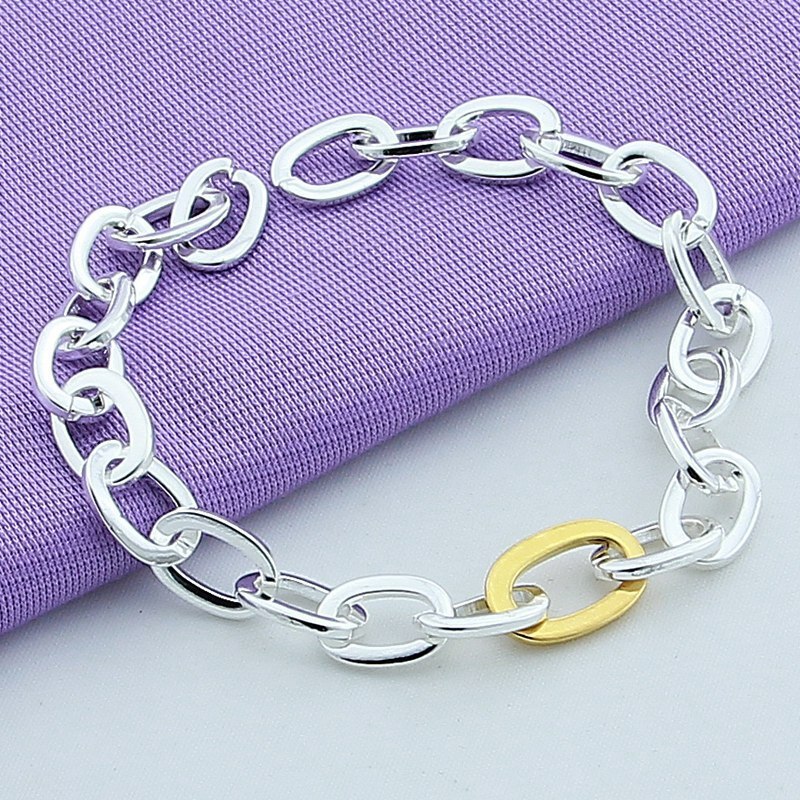 Stylish 6-8MM Two-Tone O-Link Bracelet, 20cm, 925 silvering Gift for Her