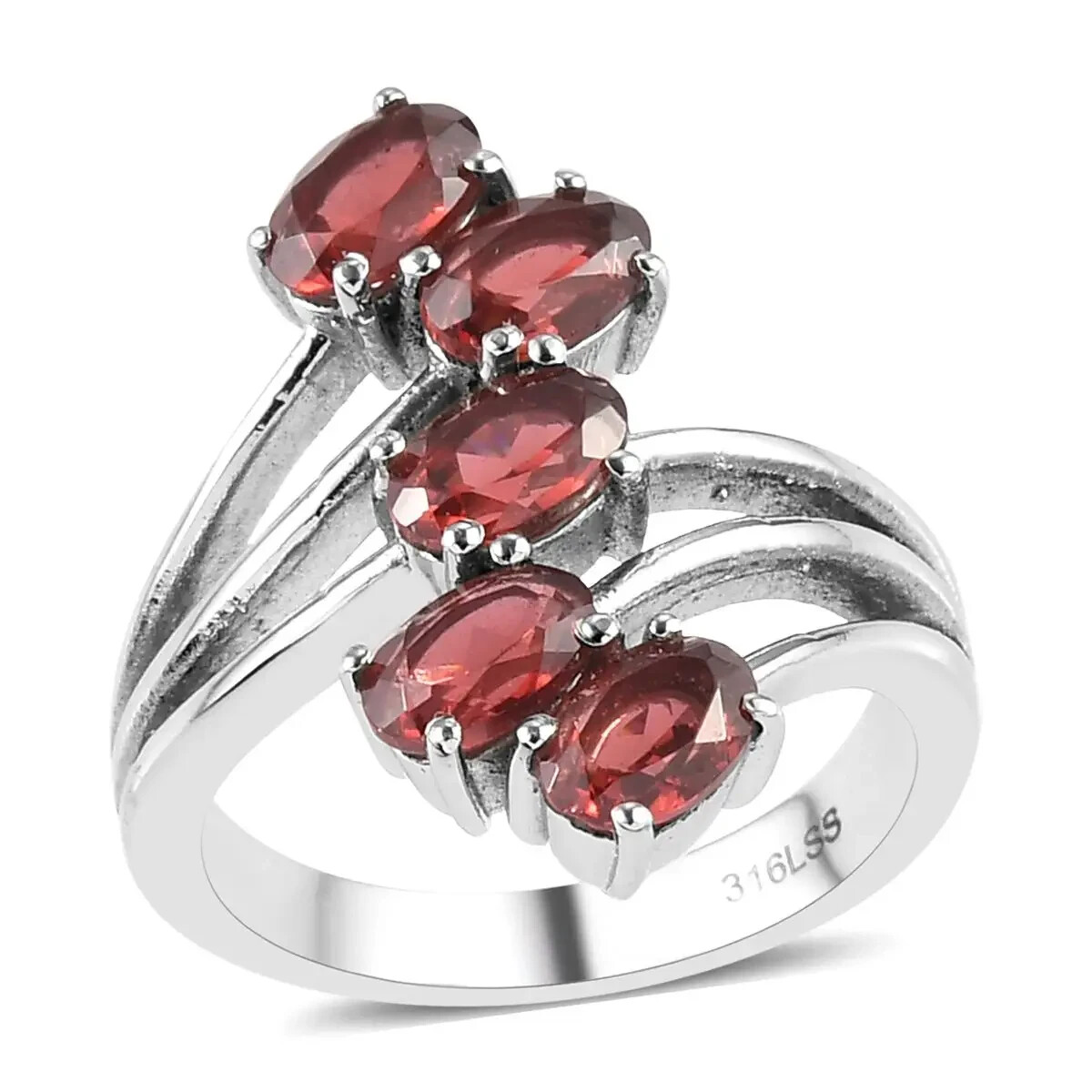 Mozambique Red Garnet 5 Stone Ring in 316L Stainless Steel Size 8 3.00ctw NEW