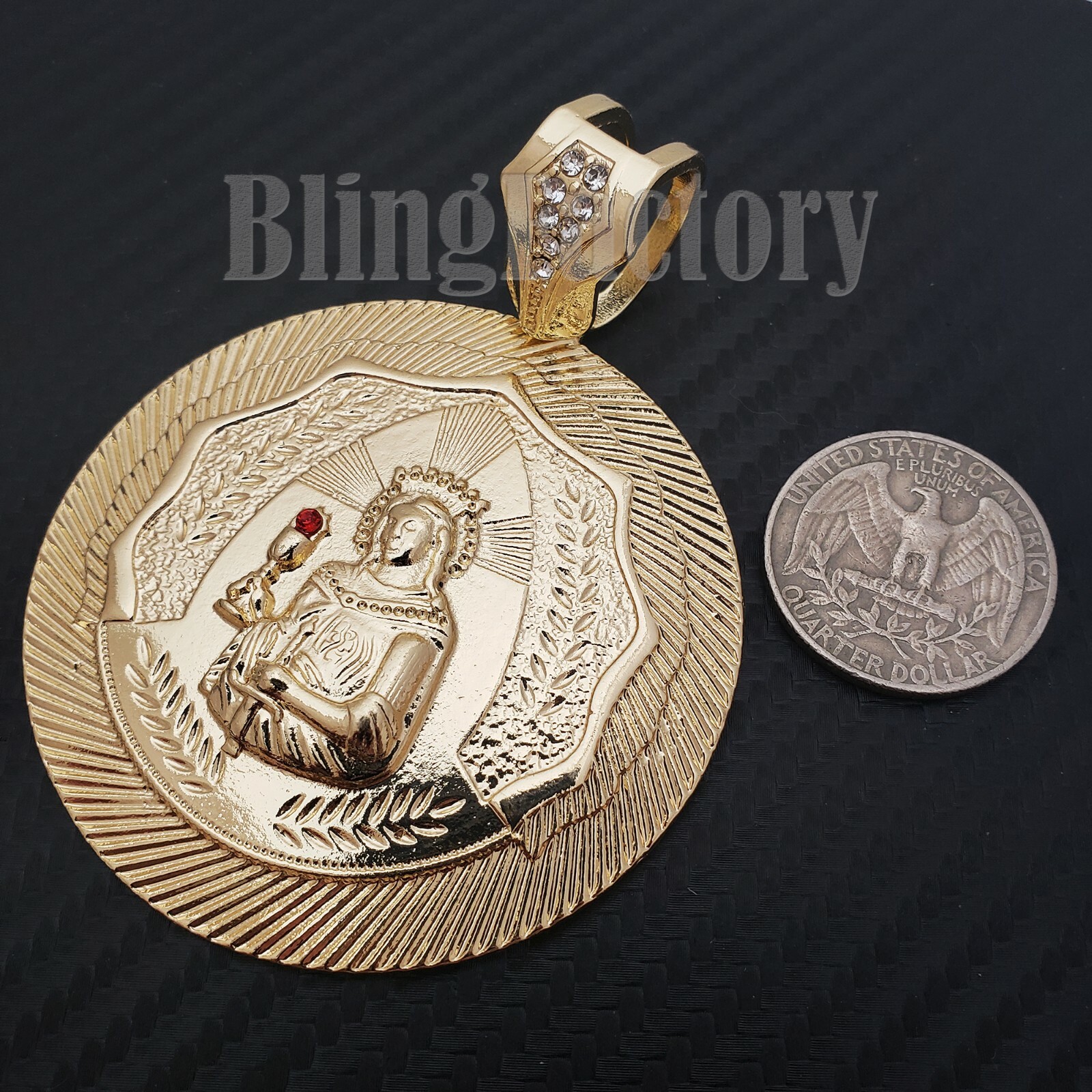 HIP HOP ICED GOLD PLATED ALLOY LARGE SANTA BARBARA CUBIC ZIRCONIA CHARM PENDANT