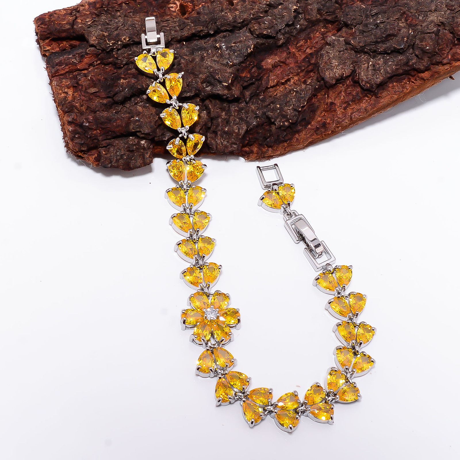 Yellow Sapphire -Simulated, CZ 925 Sterling Silver Adjustable Bracelet 7-8″ B89