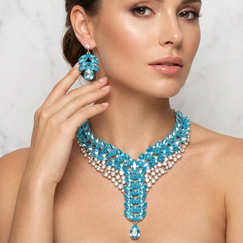 Bridal Multi Rhinestone Style Necklace & Earring Set Wedding Party Elegant Gala