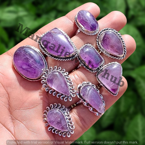 Beautiful Amethyst Gemstone 25PCS Rings 925 Silver Plated Wholesale Jewelry Lot