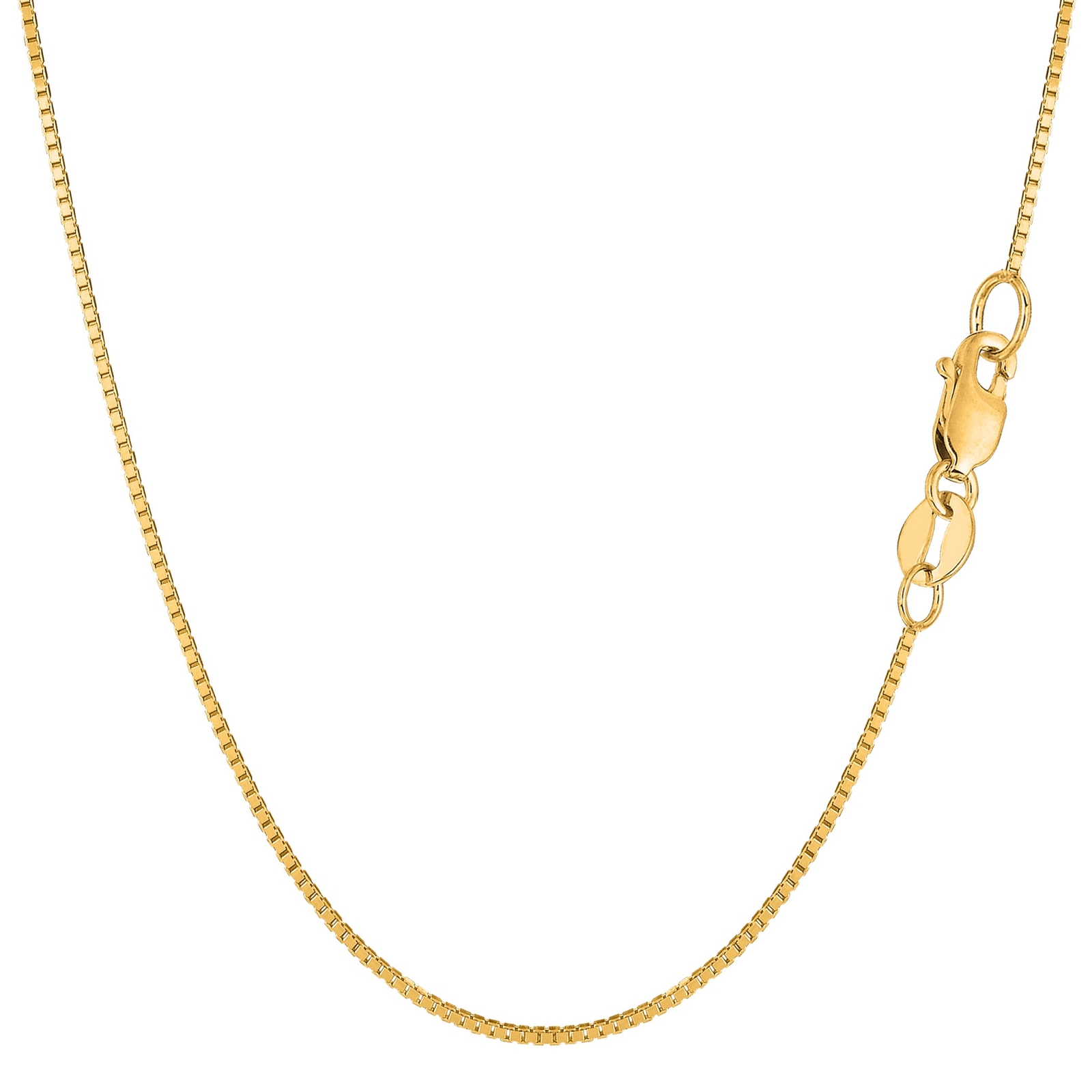 14k Yellow Real Solid Gold Mirror Box Chain Necklace, 0.8mm, 18″