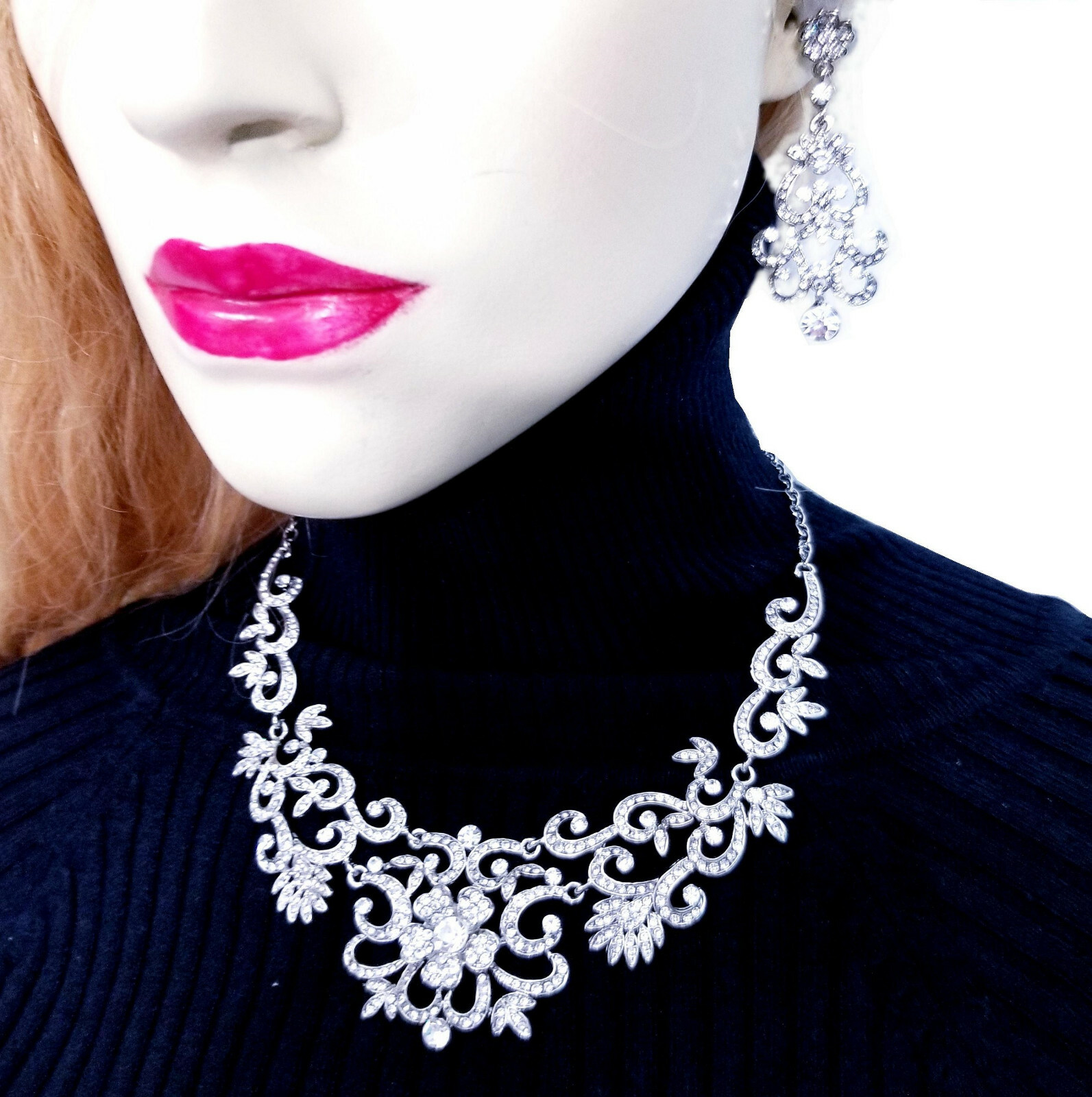 Clear Rhinestone Necklace, Necklace Earring Set, Bridesmaid Crystal Necklace