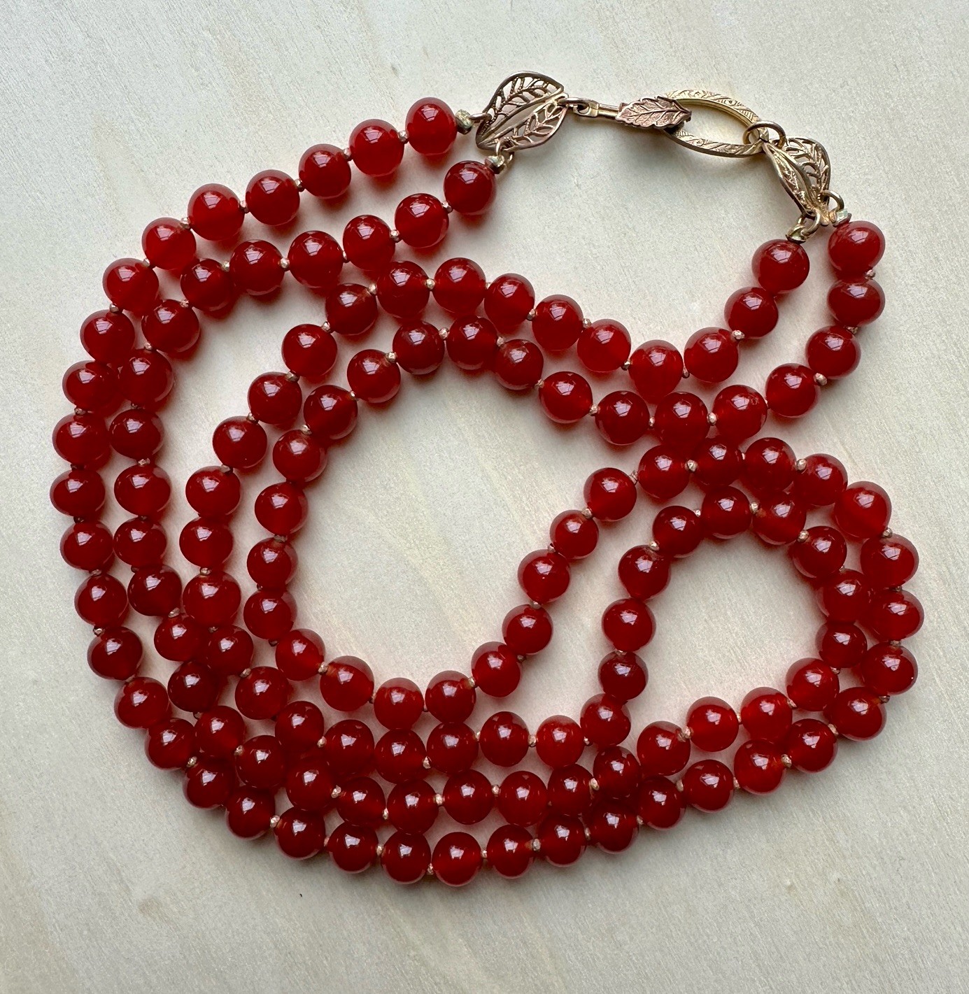 Vintage Double Strand Necklace 21 Inch Red Carnelian Agate Beads 72.6 grams
