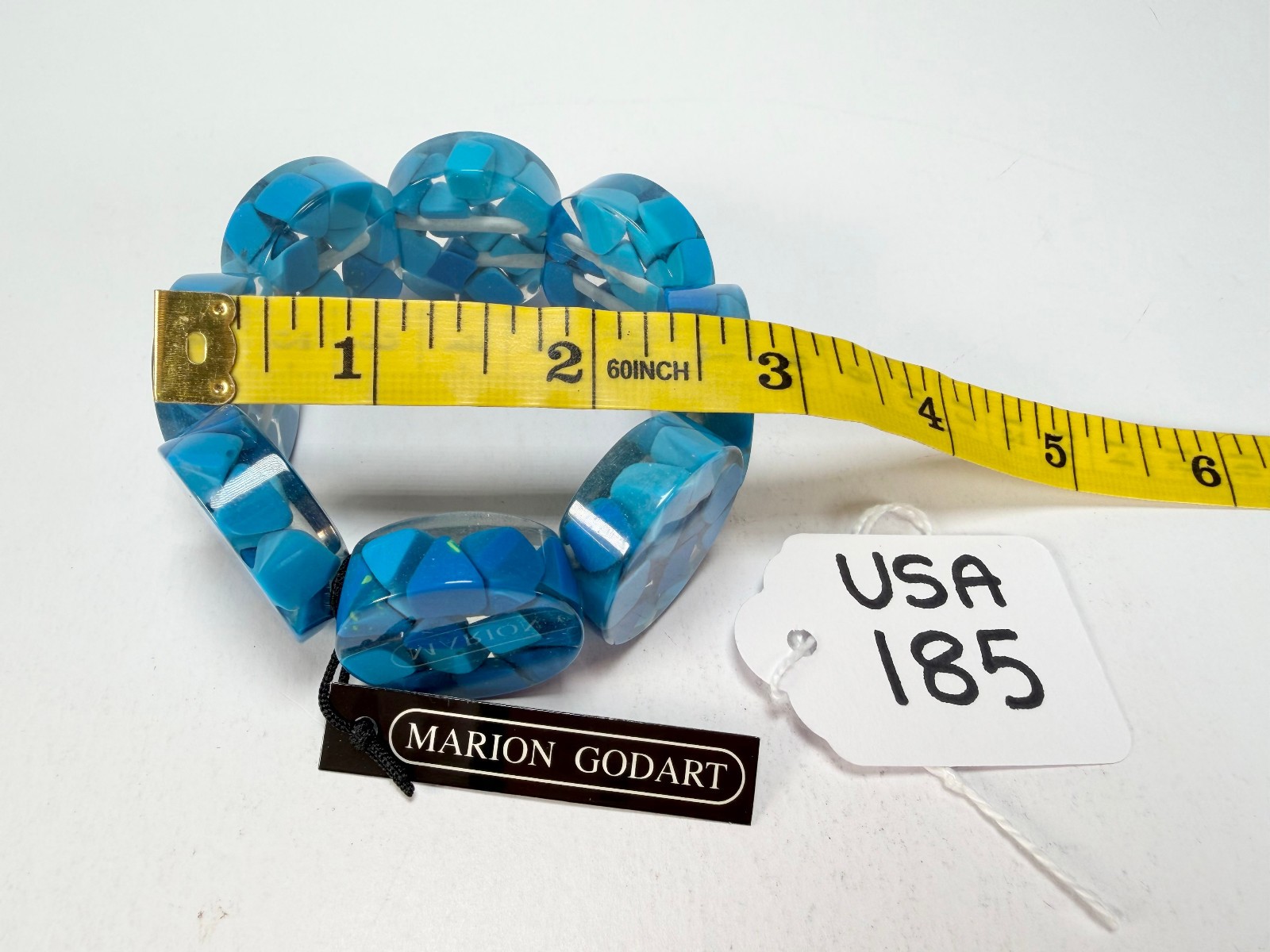 Marion Godart – Confetti “Cylindre” Blue Mix Elasticated Cylinder Resin Bracelet