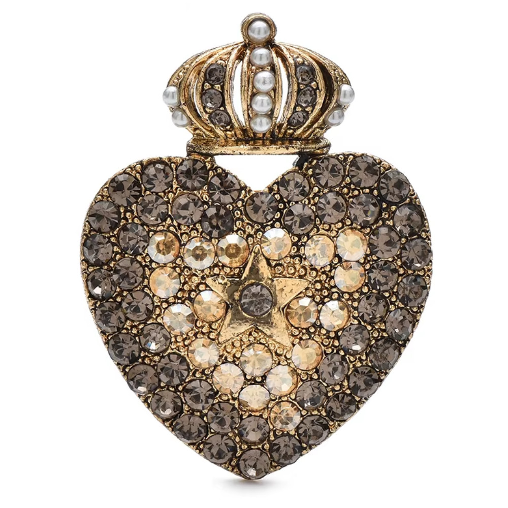 Mother’s Day Retro Crowned Heart Brooch Rhinestone Gold Love Pin Jewelry Gift