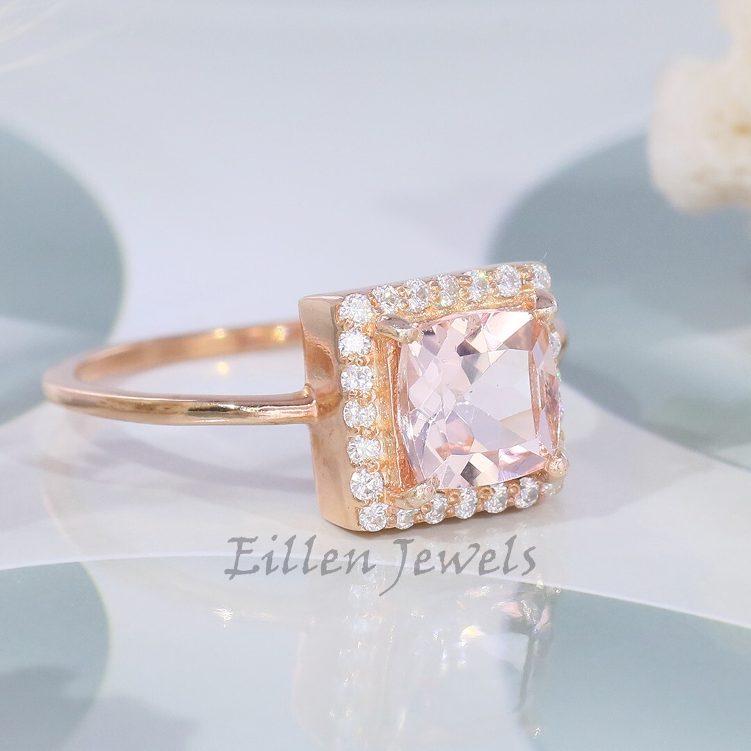 1.25 Ct Cushion Cut Morganite Ring Morganite Rose Gold Ring Morganite Ring