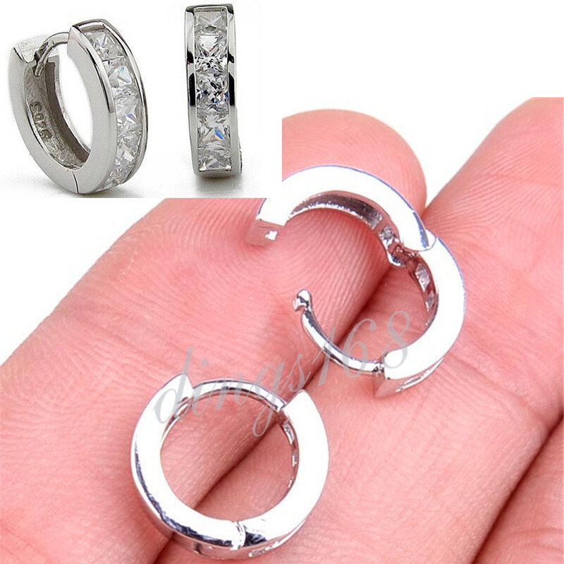 Women’s 925 Sterling Silver Classic Crystal Small 13mm/0.5″ Huggie Hoop Earrings