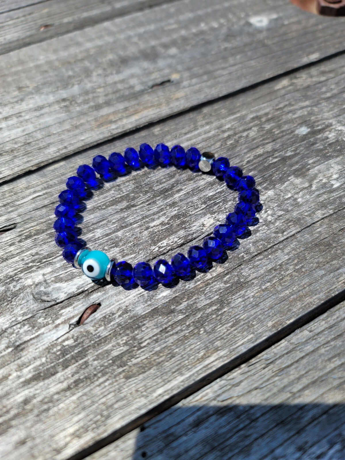 Turqouise Evil Eye Deep Blue Blue Crystal Beaded Bracelet Handmade