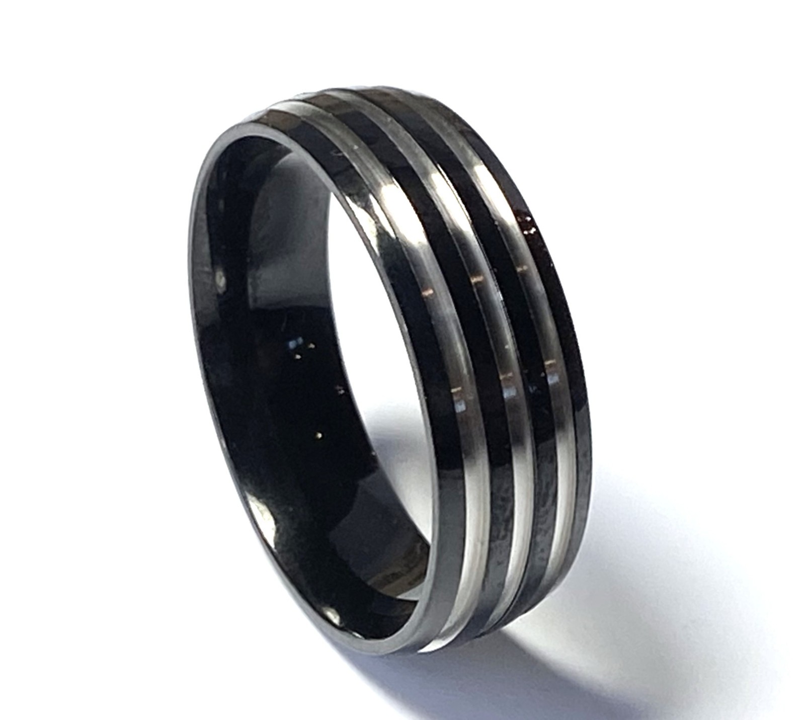 Solid Titanium Black Ring Triple Stripe Size 5,6,7,8,9,10,11,12,13,14 (FL43)