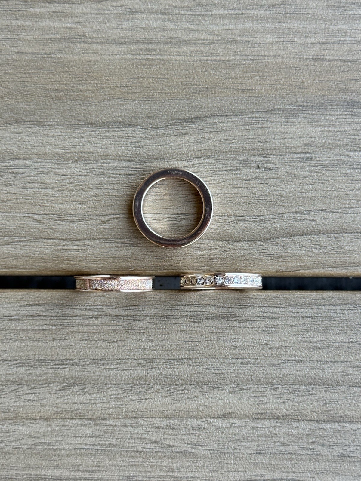 Rose Gold Rings set 3 rings 2 with diamonds pattern 1 plain