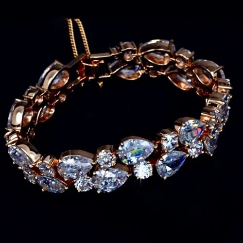 14k Rose Gold Plated Tennis Bracelet Made Simulated Diamond Stone 7.5 Inch