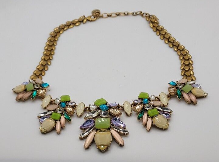 Stella & Dot Bib Collar Necklace Multi Color Crystal Rhinestone goldtone 18″ Vtg
