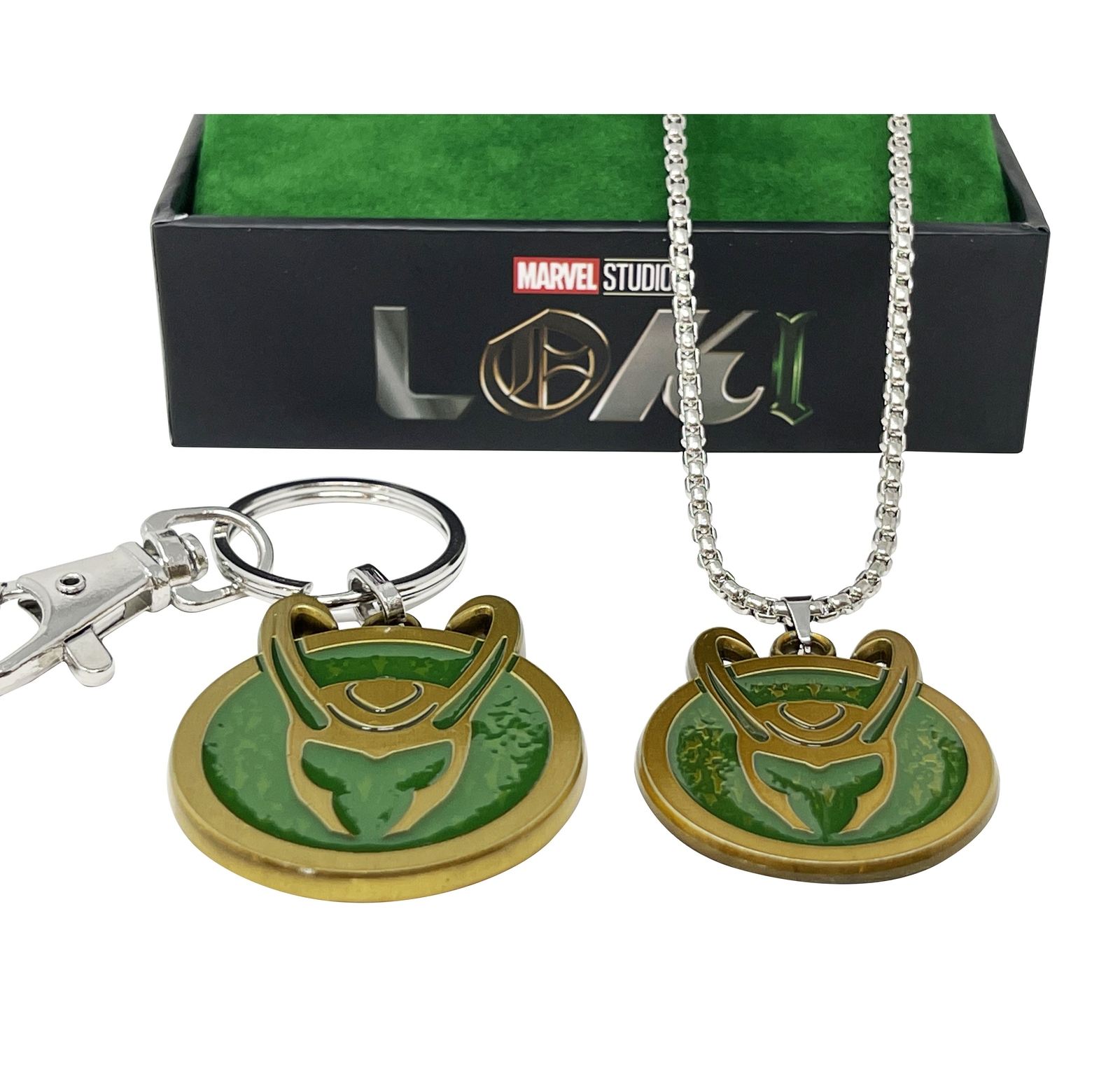 LOKI Helmet Logo Men’s NECKLACE + FREE LOKI KEYCHAIN, Official Marvel Combo Set