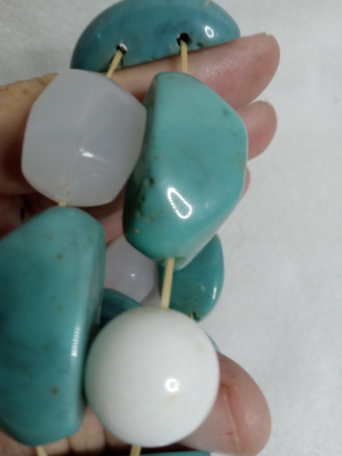 Turquoise Stretch Bracelet With White & Quartz Stones
