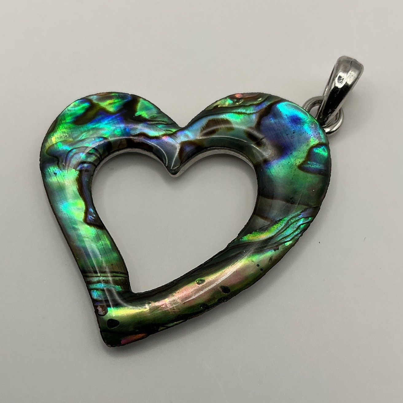 Heart Abalone Shell Inlay Charm Pendant Silver Tone Multicolor Love Theme