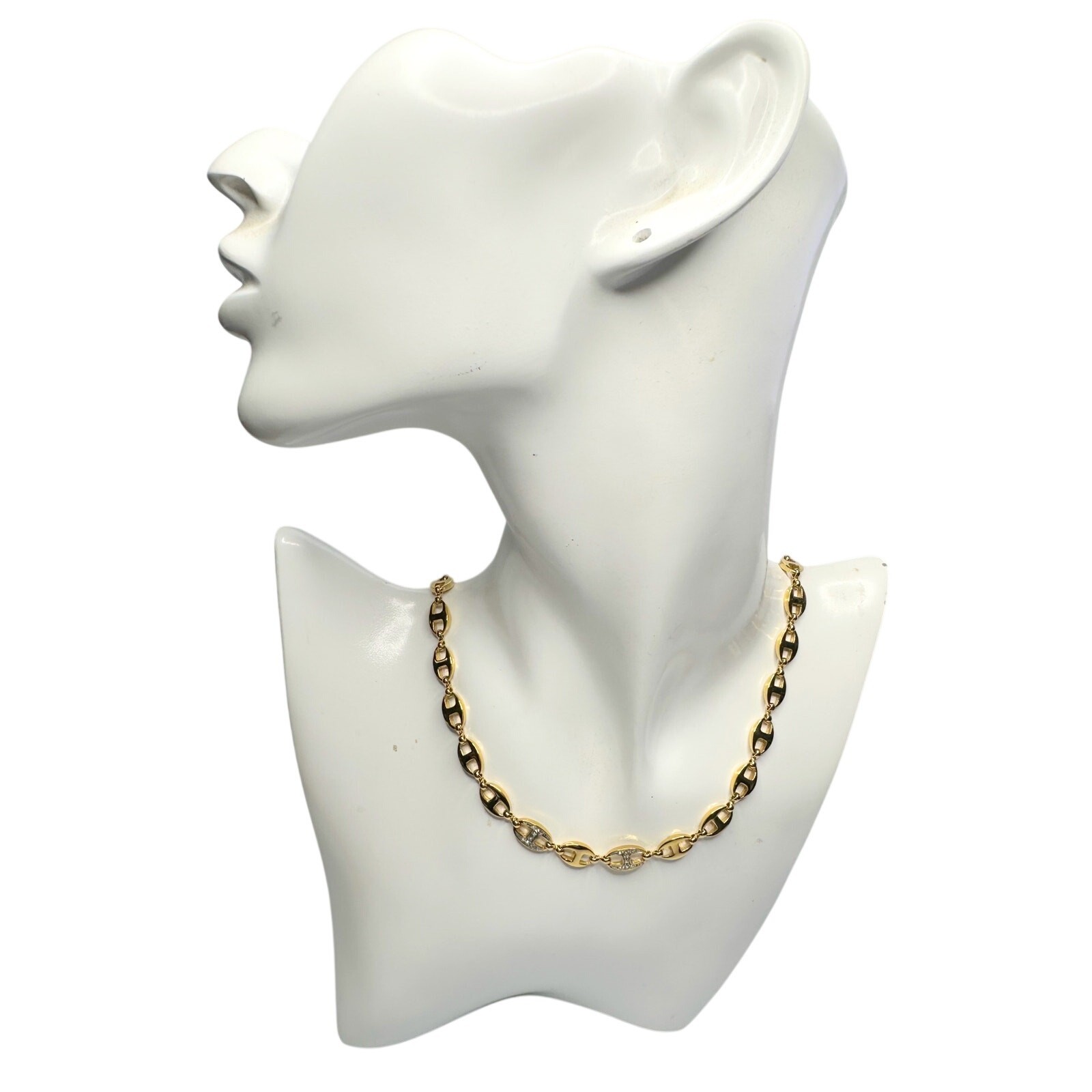 Givenchy Puffed Anchor Mariner 21″ Chain Necklace w 4 Rhinestoned Links