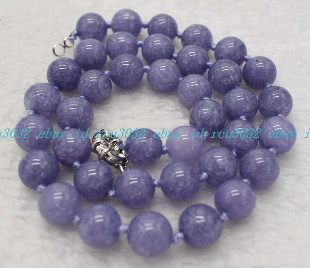 Pretty Natural 10mm Lavender Chalcedony Jade Round Gems Beads Necklace 18-36”