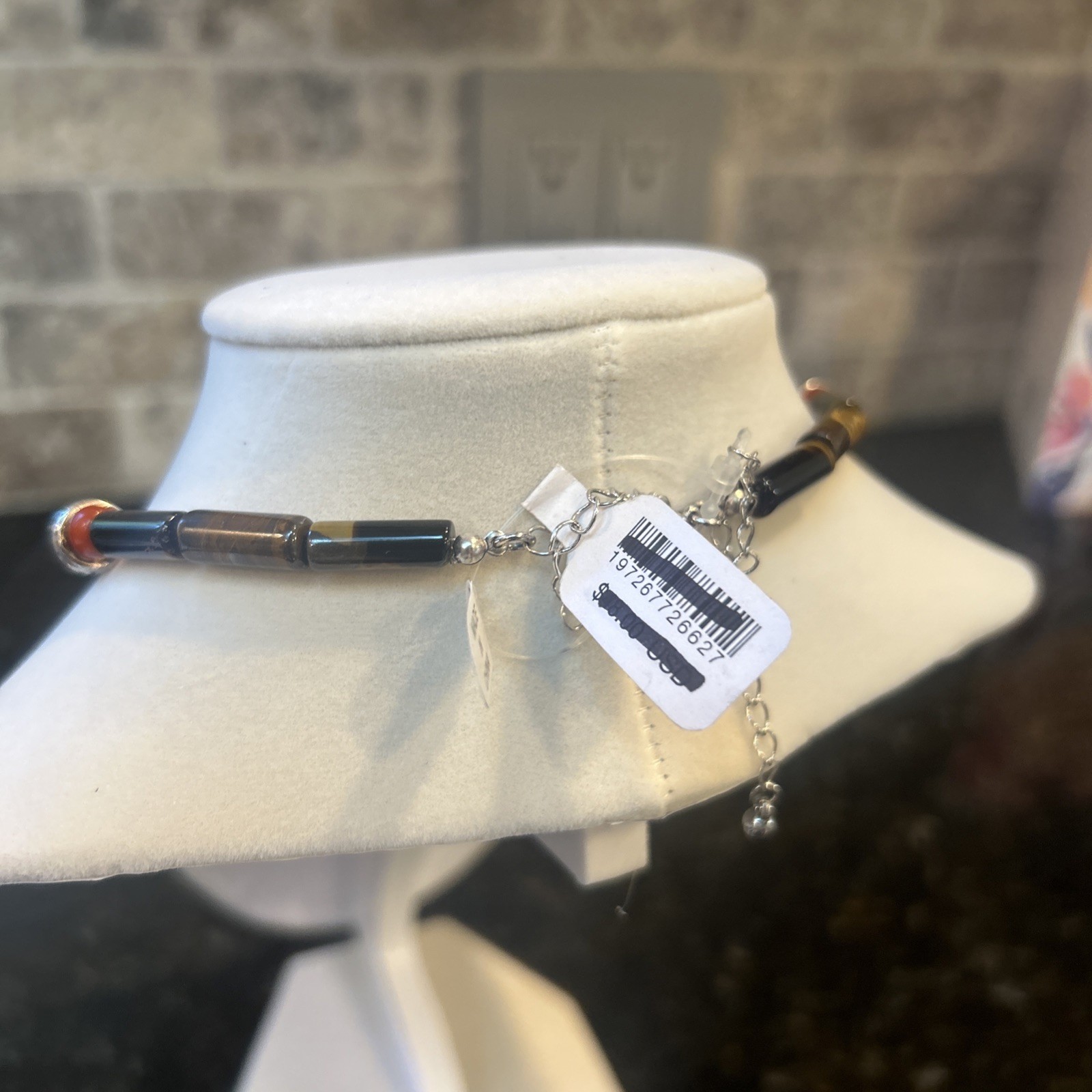Free People Birdie Choker Red Beaded Necklace silver tigers eye $48