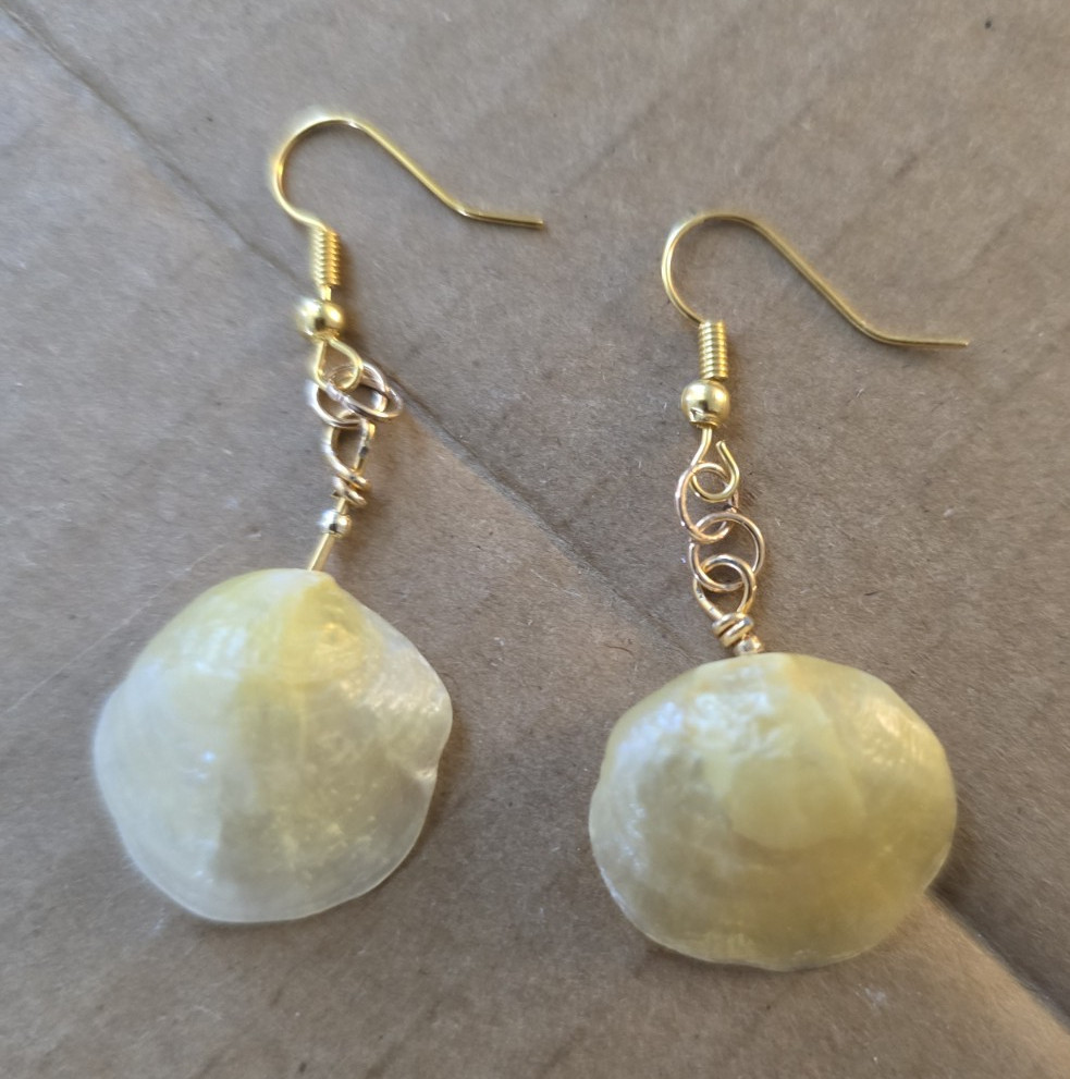 Gold Tone Hook Dangle Drop Earrings w/ Yellow Round Stone Bead Drops