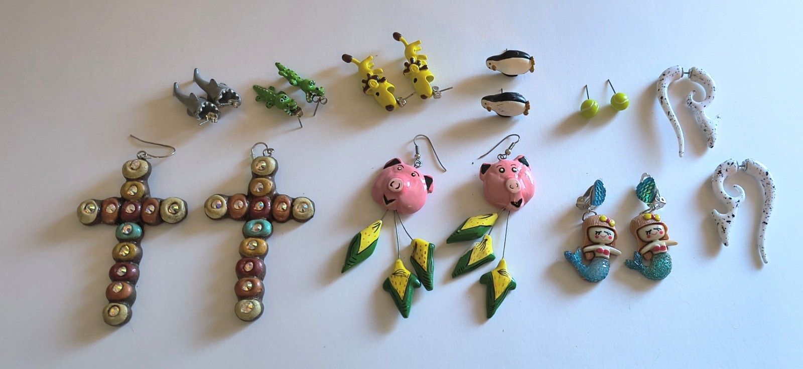Earrings Lot Statement Novelty Multicolor Animals Cross Shark Gauges Mermaid