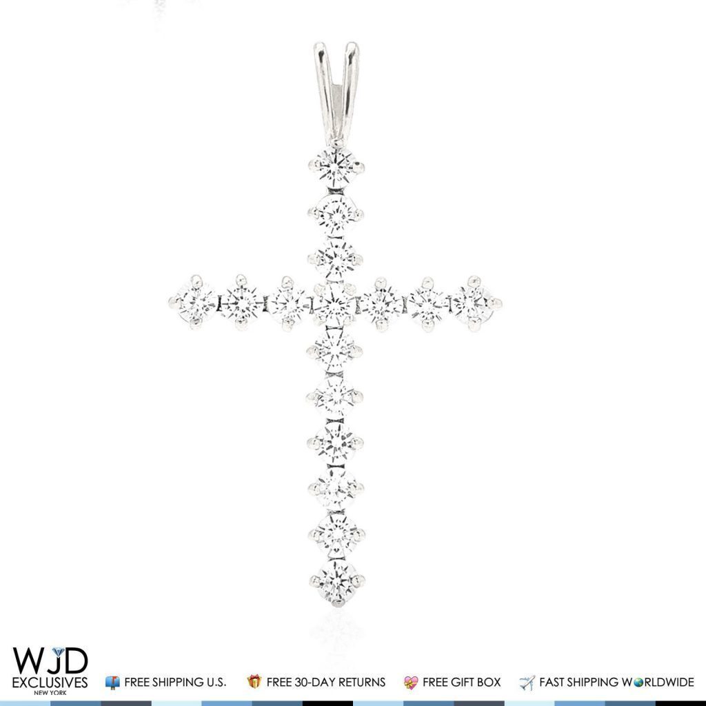 1.3Ct Round Simulated Diamond Cross Religious Charm Pendant 14k Solid White Gold
