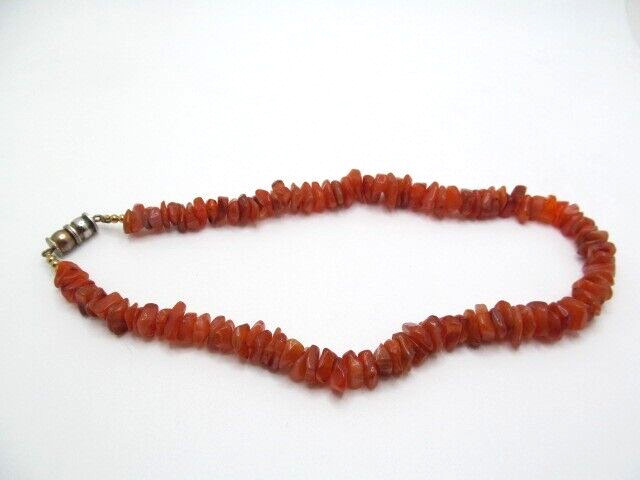 Vintage Chunky Natural Carnelian Stone 11.5mm Chip Bead Beaded Necklace 17.25 In