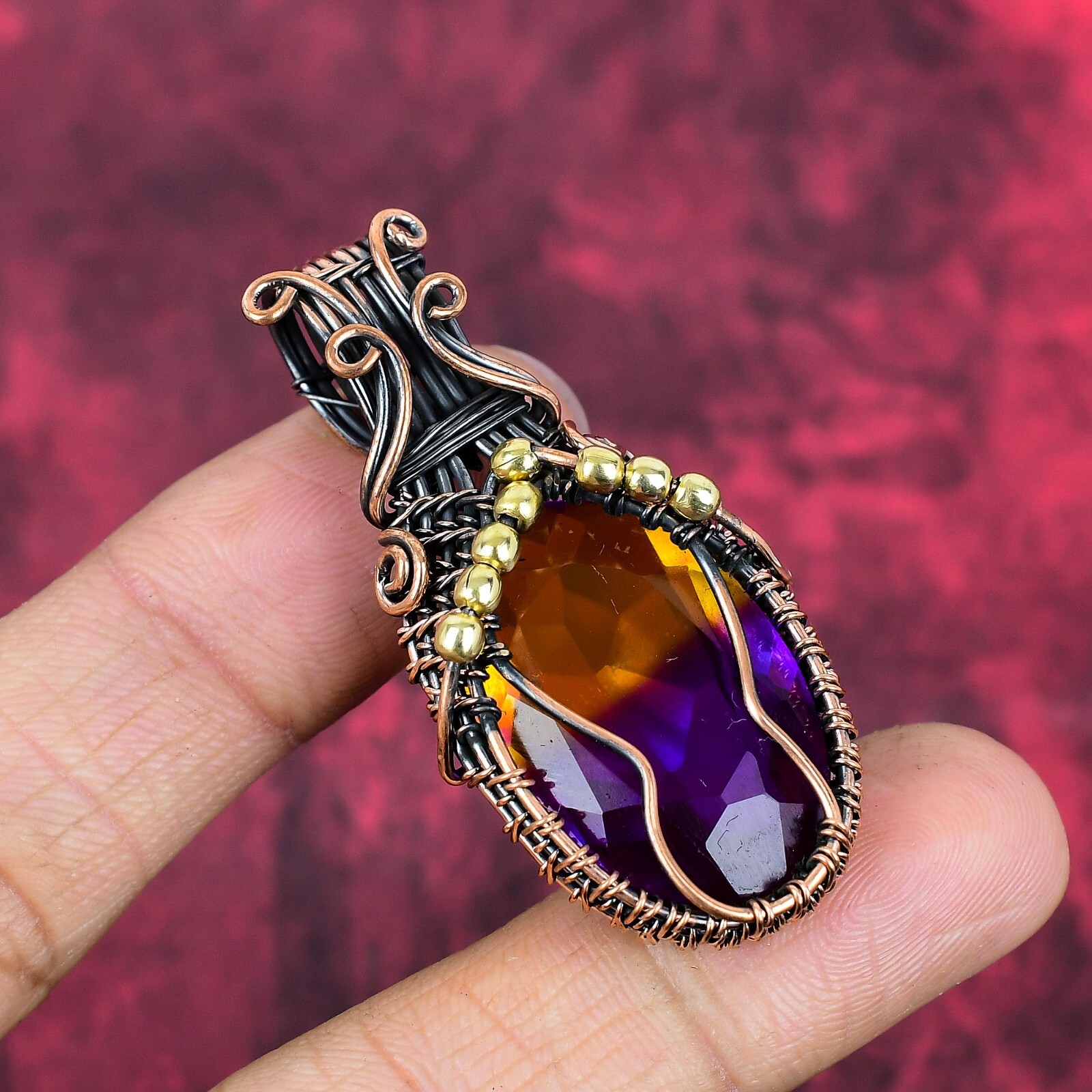 Valentines Deal Ametrine Gemstone Engagement Wire Wrapped Pendant Jewelry Copper