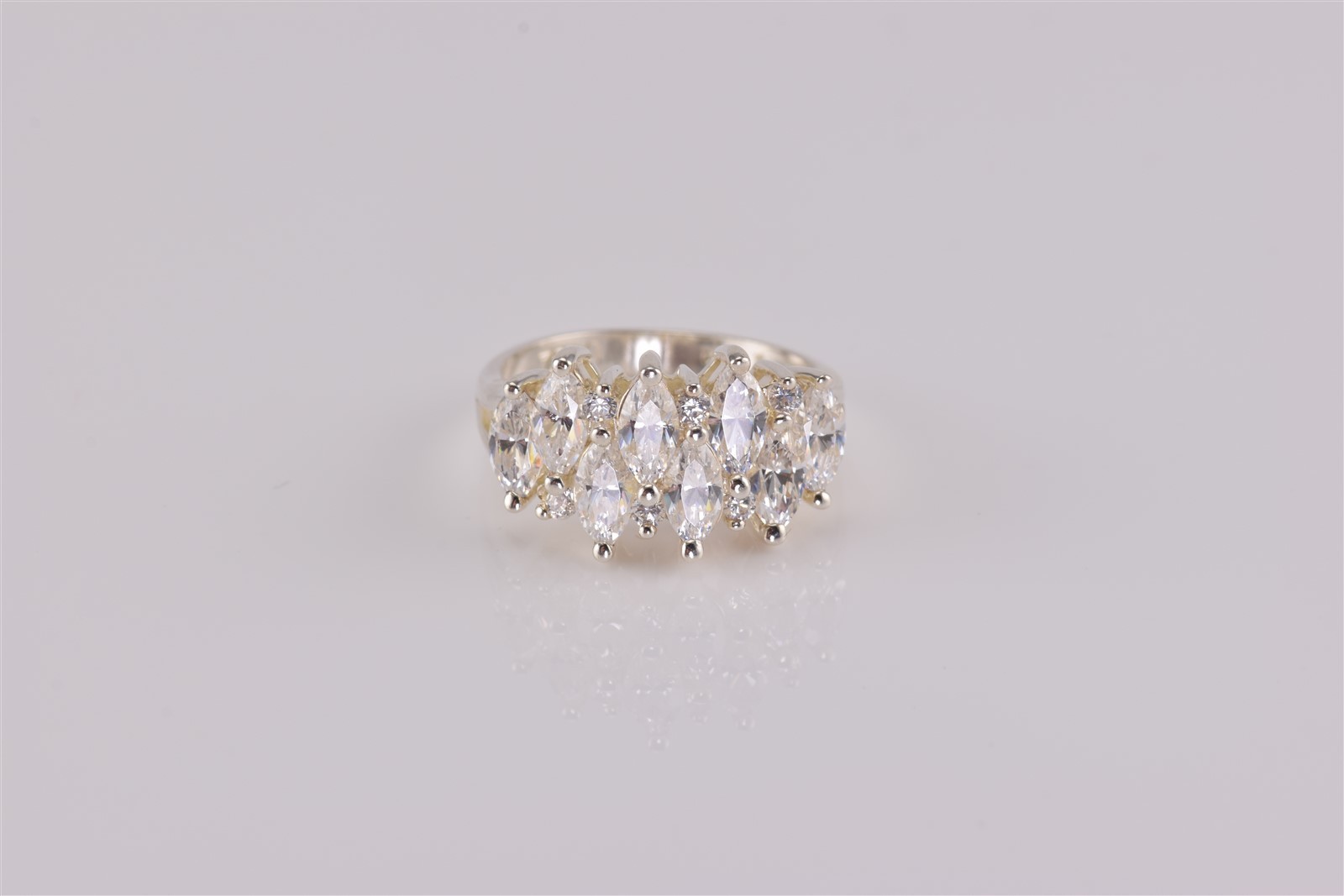 Sterling Silver Stacked & Staggered Marquise Cubic Zirconia Band Ring 925 Sz: 5