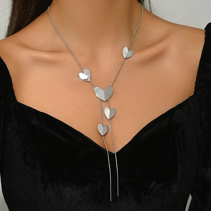 Circular Heart-Shaped Geometric Necklace Hollow Y-Shaped Design Creative Long Pe