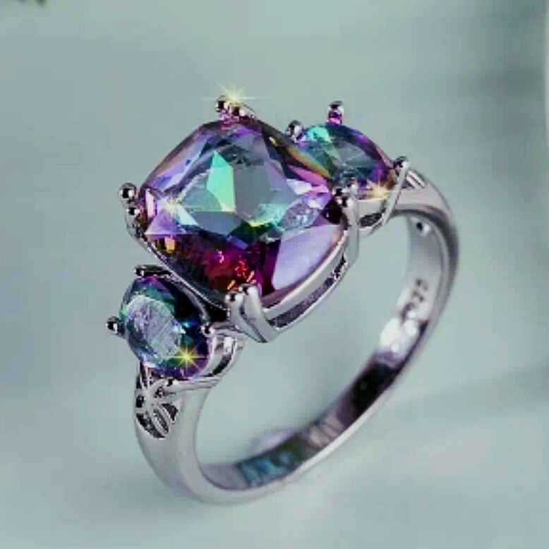 925 Sterling Silver Rainbow Mystical Fire Topaz Wedding Engagement Ring Size 9