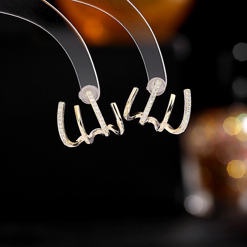 Minimal 3 Bar CZ Stud Earrings S925 Silver Post Women Daily Wear Jewellery