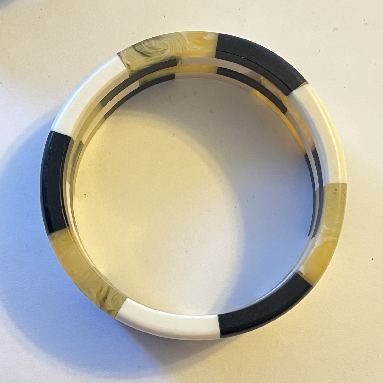 3 Resin Acrylic Bangles Laminated Inlay Black Domed Slim Marbled Retro Mod Stack
