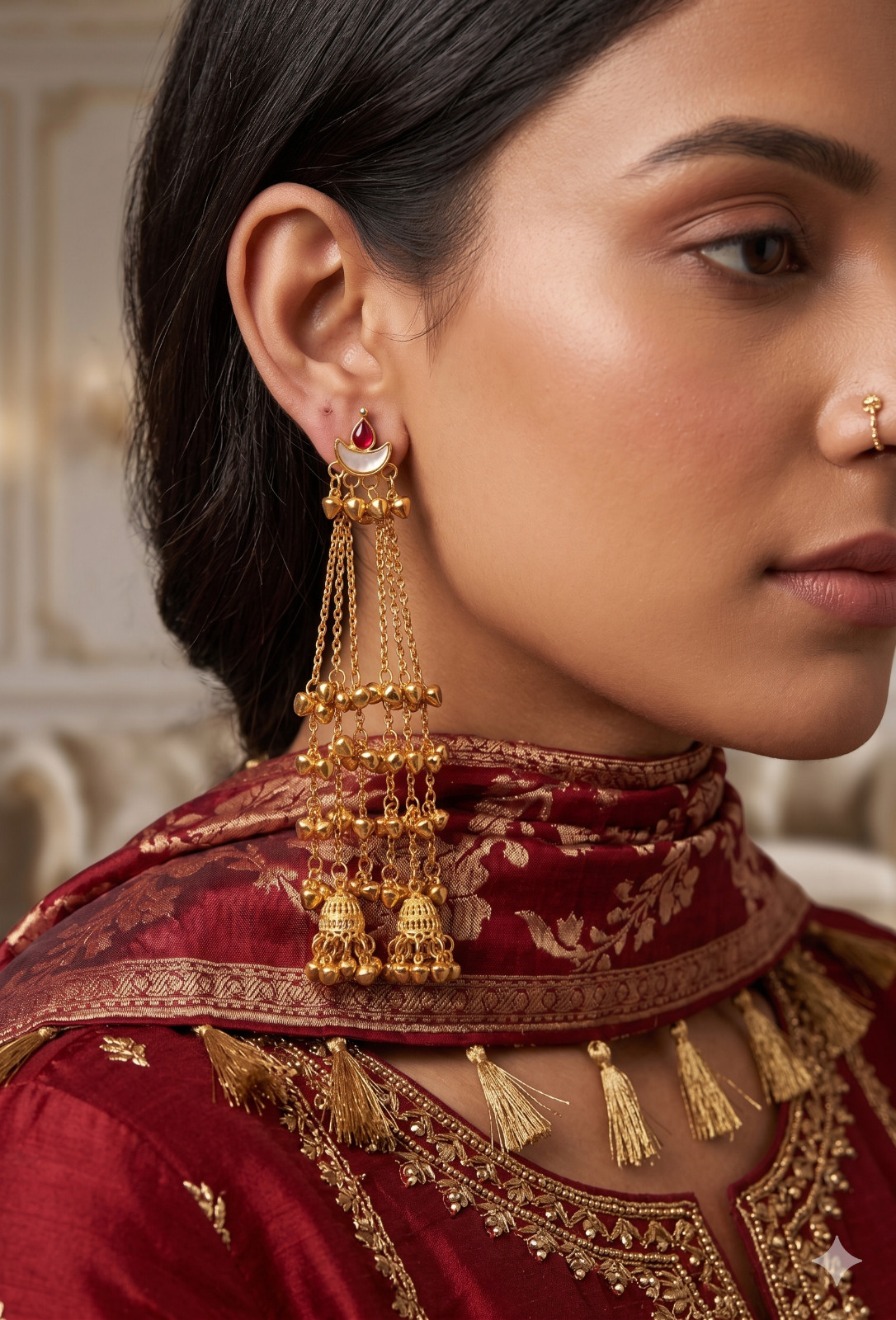Traditional Bollywood Style Gold Plated Jhumka Earrings kashmiri Wedding Bridal