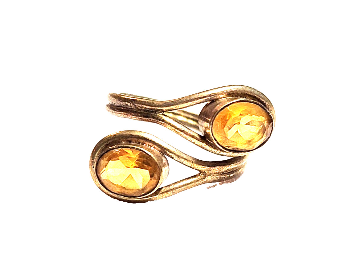 Artisan Yellow Citrine Faceted Oval Wrap Statement Ring Sz 7.5 Gold Tone Boho