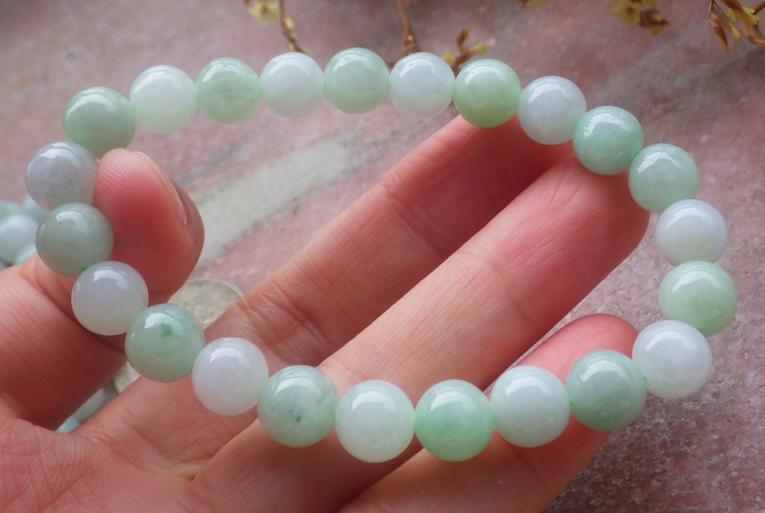 1 Pcs Green 100% A JADE Jadeite Bead Beads Bangle Bracelet 6.5 inches 手镯 737170