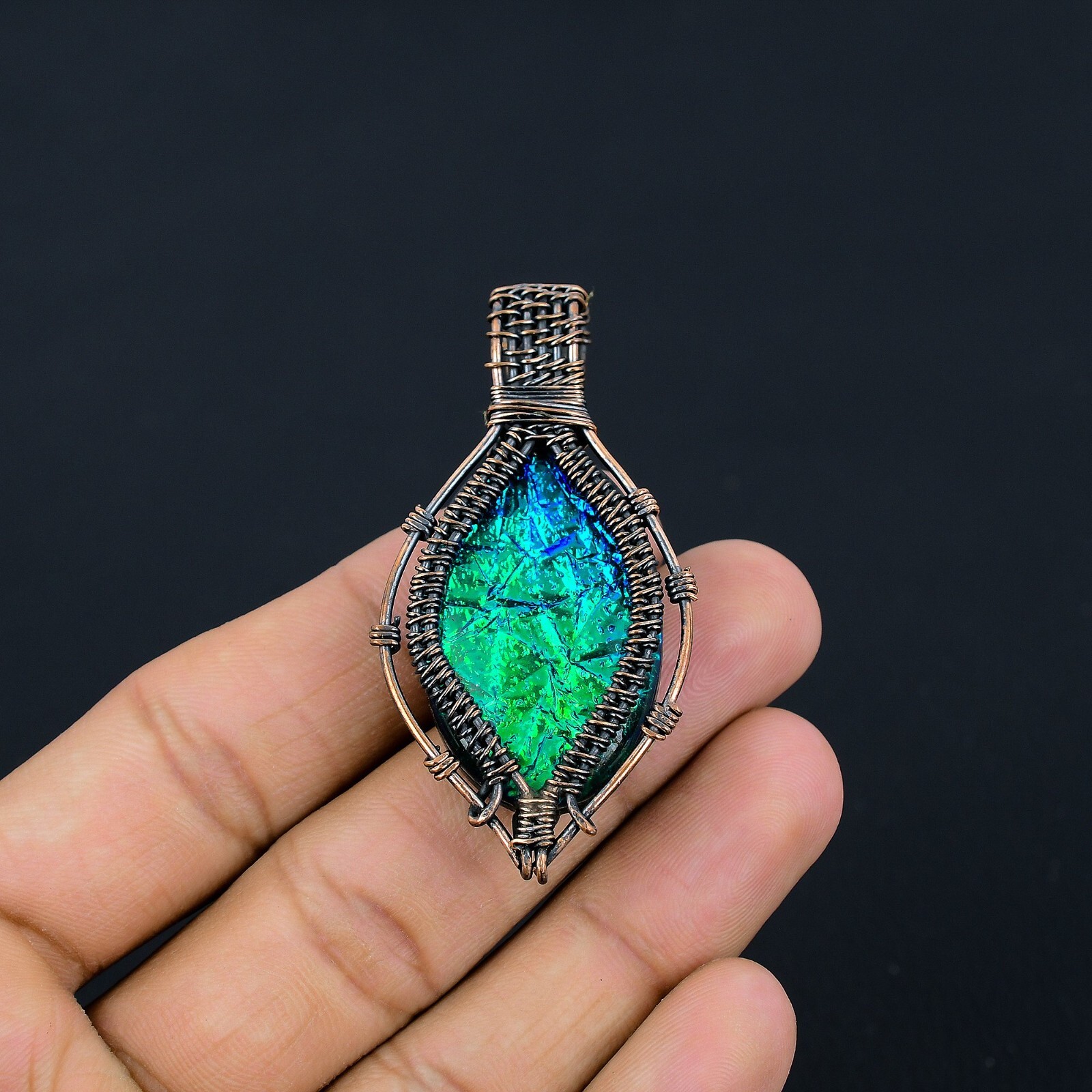 AAA Fire Opal Gemstone Copper Wire Wrap Handmade Jewelry Pendant Gift For Love