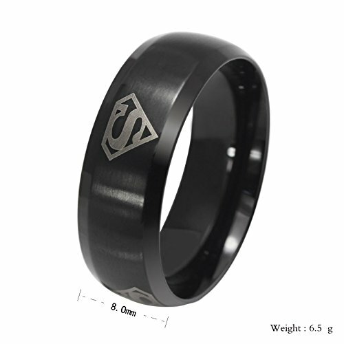 Black 8MM Band Ring Superman Titanium Stainless Steel Men Bridal Jewelry Wedding