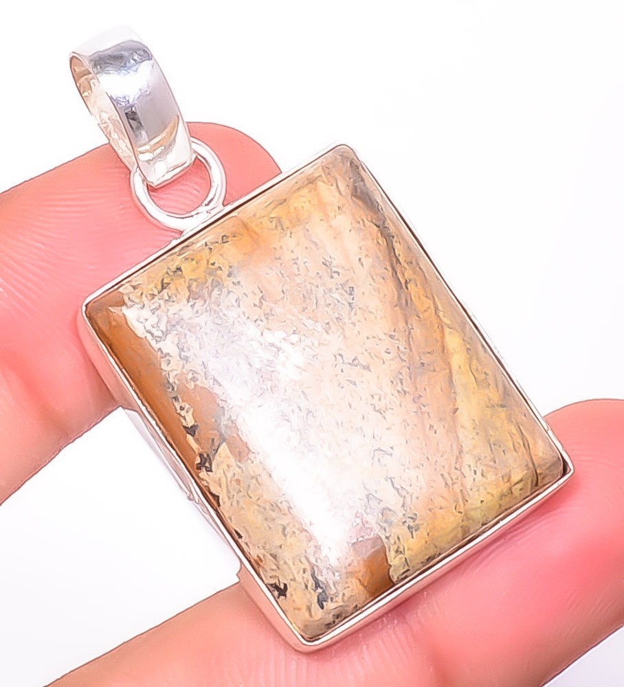 Natural Picture Jasper – Oregon Gemstone 925 Silver Plated Pendant 1.76″ P7899