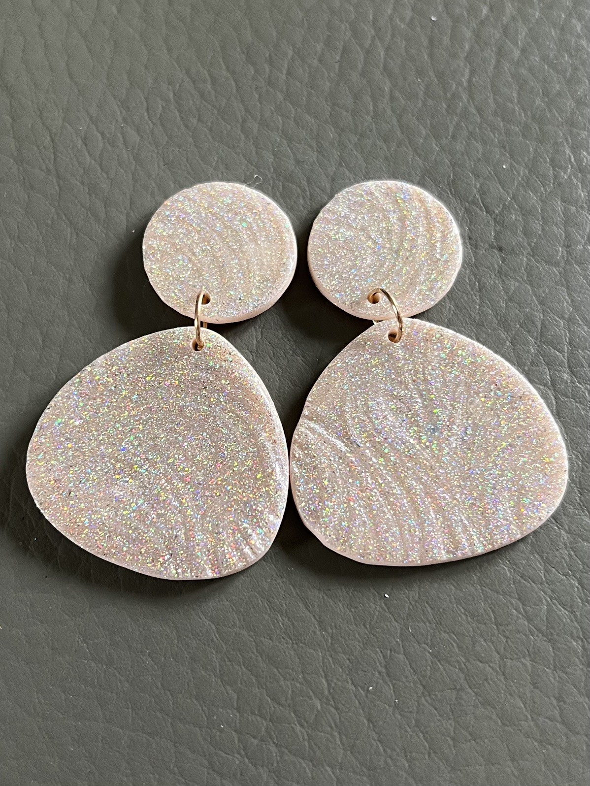 Cream Glitter Polymer Clay Earrings – Sparkly Statement Earrings – Resin Finish